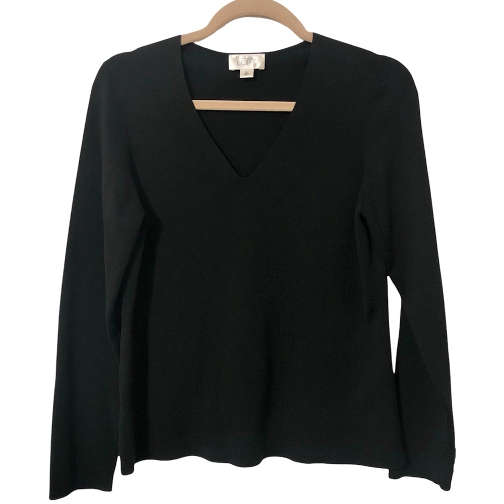 Ann Taylor LOFT Black Silk Cotton V Neck Sweater Women’s Size XL